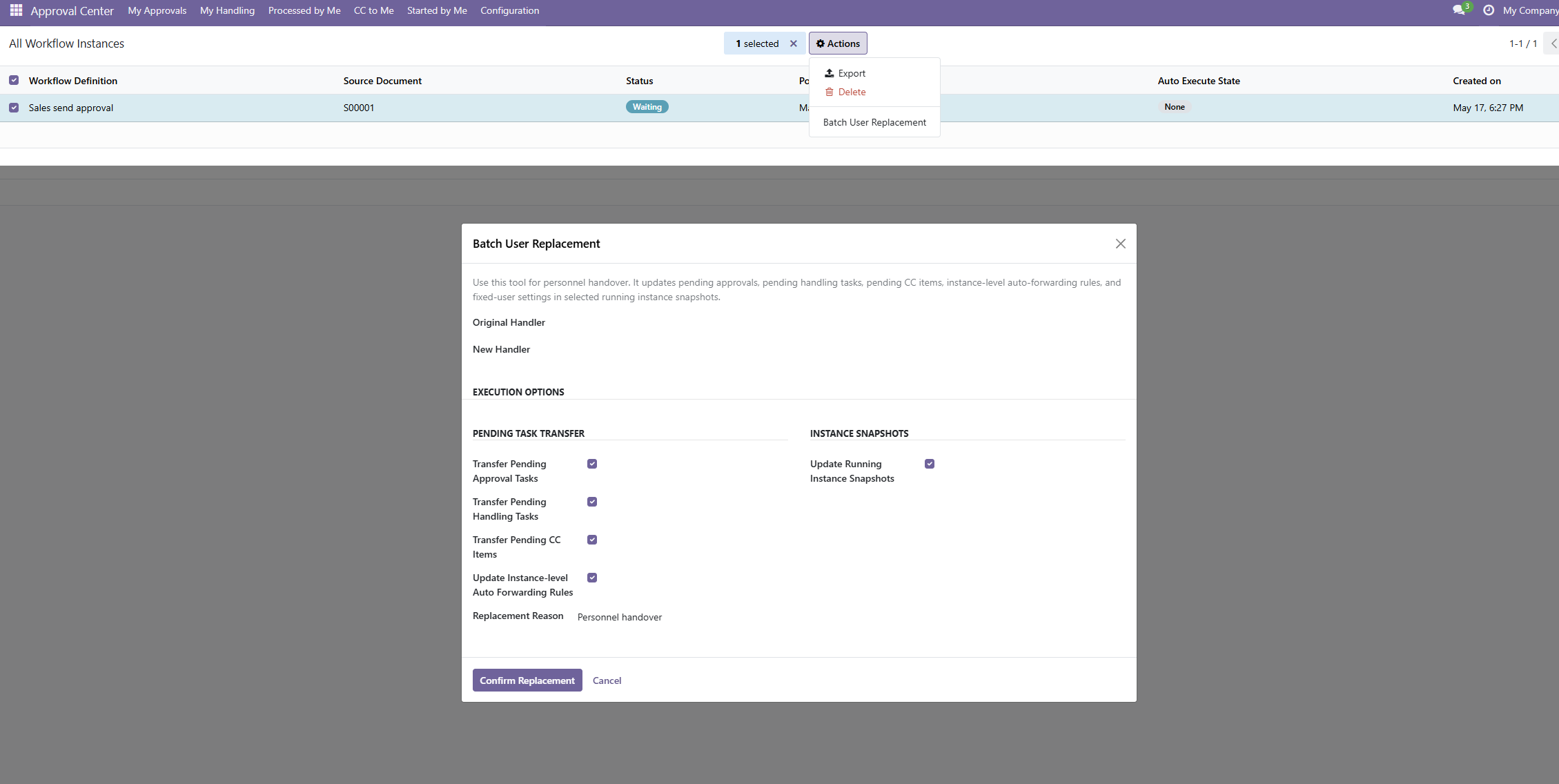 Batch user replacement